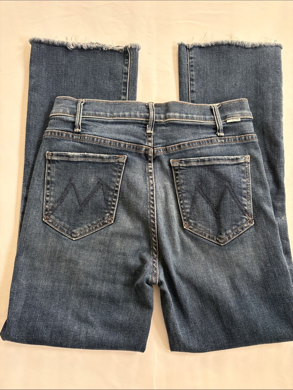 MOTHER The Hustler Raw Hem Jeans - Medium Blue Wash Sz 28